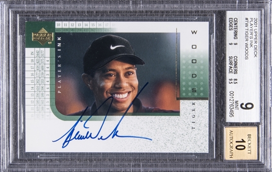 2001 Upper Deck Golf "Players Ink" #TW Tiger Woods Signed Card - BGS MINT 9/BGS 10